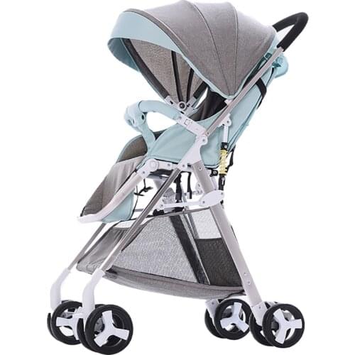 Baby Stroller High View Pram One Step Fold Lightweight Convertible Baby Carriage with Reclining Seat Extended Canopy for Infant