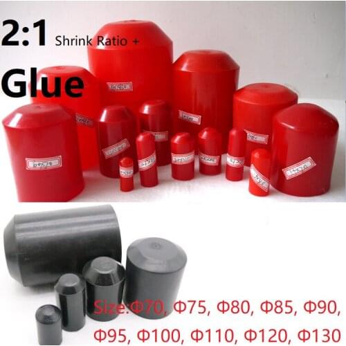 Diameter 70~ 130mm 2:1 Heat Shrink End Seal Cap Adhesive Glue Lined PE 35KV Insulate Wrap Wire Protect Cover Bottom Cable Sleeve