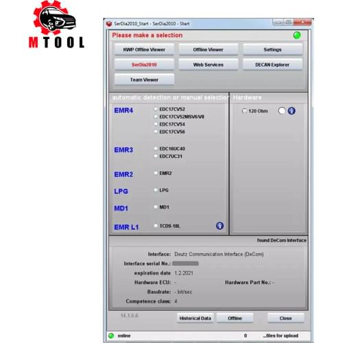 For Deutz SerDia 2010 6 Level [2019]+USB Dongle Actual Version 14.1.7.2 Supported HS Light II Decom