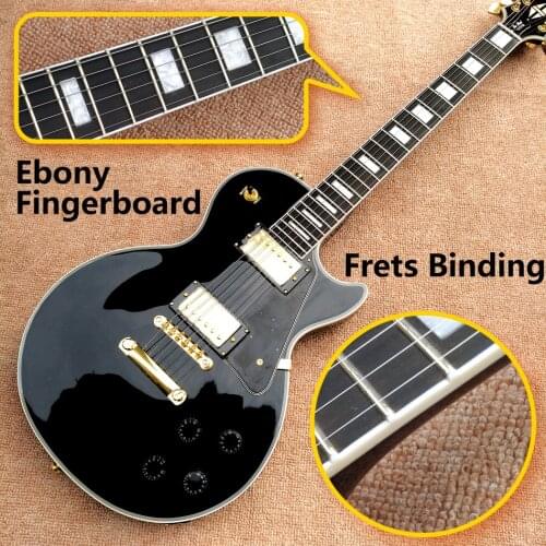 OEM black electric guitar, ebony binding, gold hardware, free delivery
