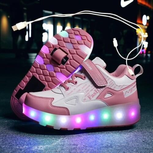 Eur27-43 Two Sneakers With Wheels USB Charging Glowing Led Light up 2020 Roller Skate Wheels Shoes for boys&girls Slippers