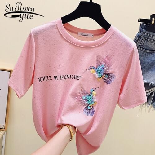 Plus Size Pink Summer Female T-shirt Korean Women Tops Women Tee Shirt Short Sleeve Fashion 2020 Print Clothes blusas 4911 50