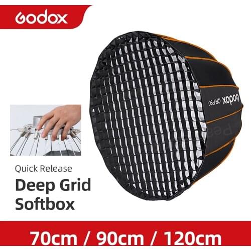 Godox QR-P90 90CM Quickly Release Parabolic Deep Light Softbox Unbrella Honeycomb Grid for Bowens Mount Studio Flash vs Aputure