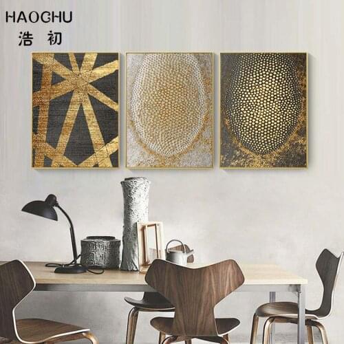 HAOCHUMinimalist Nordic Vintage Chassical Gold Retro Bronze Home Decor Canvas Art Painting Luxury Living Room Wall Art Prints