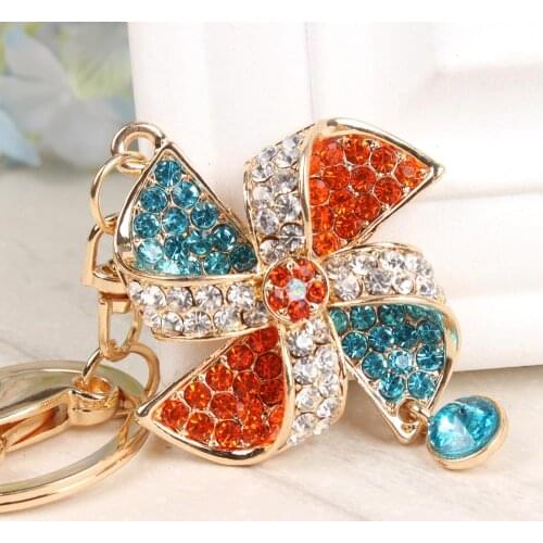 Happy Windmill Multi-color Fashion Crystal Charm Pendant Purse Bag Car Key Ring Chain Wedding Party Creative Gift