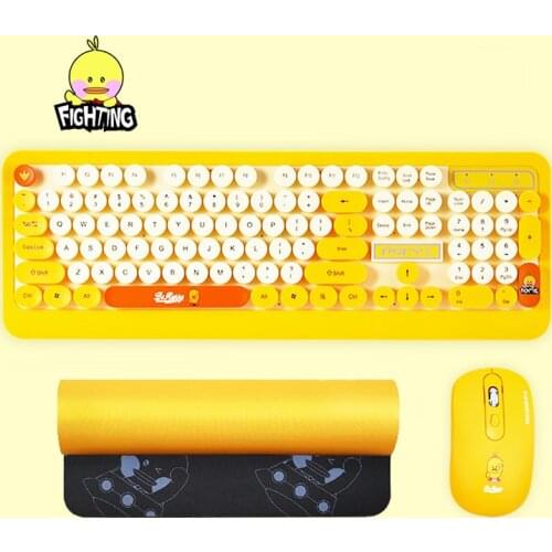 Gaming Wireless Keyboard Mouse Combos Cute Punk Retro Round Keycap Cartoon Personality Computer Peripherals for Desktop Laptop