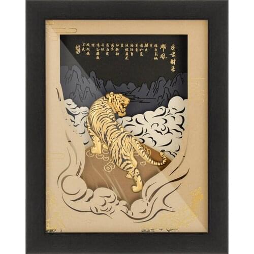24k Gold Foil Art Painting Animal Tiger Wall Pictures Chinese Zodiac Tiger Handicrafts Home Painting Decor With Framed Mirrors