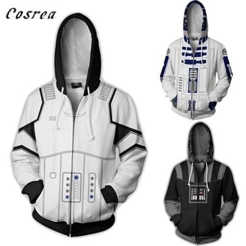 Star R2-D2 robot Cosplay Costumes Mens Sweatshirt Hooded Uniform Streetwear Women Mens Wars Zipper Hoddies