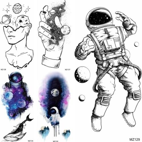 Creative Blue Outer Space Man Temporary Tattoos For Women Children Body Art Fake Waterproof Astronaut Tattoo Paste Adult Tatoos