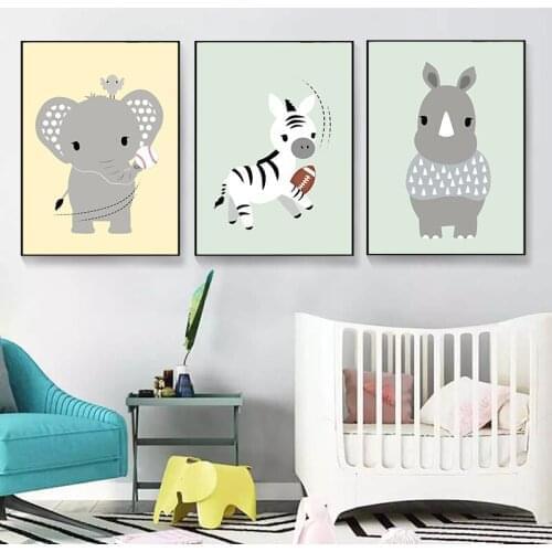 Cute Cartoon Animals Hippos Elephants Lion Wall Art Canvas Painting Nordic Posters And Prints Wall Pictures For Kids Room Decor