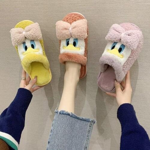 Cute Duck Cotton Slippers Plush Slippers Women Autumn and Winter Home Indoor Fashion Warm Shoes Women Non-slip Soft Fur Slippers
