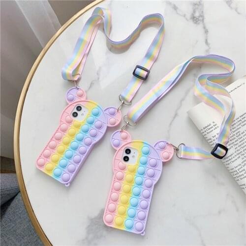 Cartoon 3D rainbow Soft silicone Phone case For HUAWEI P40 P30 Mate 40 30 pro Nova 8 7 6 pro 8SE with kid Hang rope cute cover