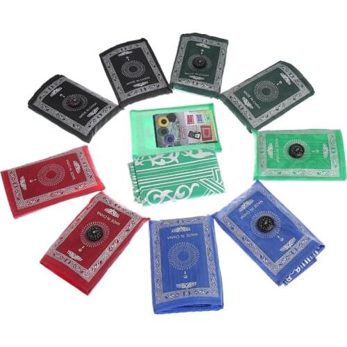 Muslim Prayer Rug Polyester Portable Braided Mats Simply Print with Compass In Pouch Travel Home New Style Mat Blanket 100*60cm