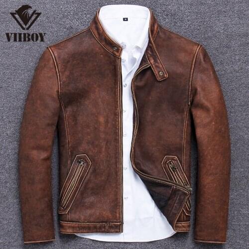 Genuine Clothing Male Head Layer Cowhide Stand Lead Self-cultivation Short Fund Handsome Leather Jacket Do Used Vintage