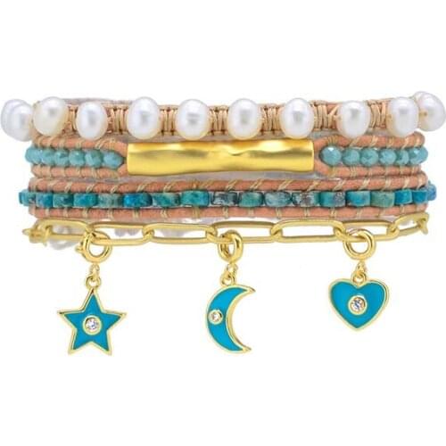 New Luxury Leather Wrap Bracelet Love You From The Moon To Star Charm 5 Wrap Bracelet Dropshipping