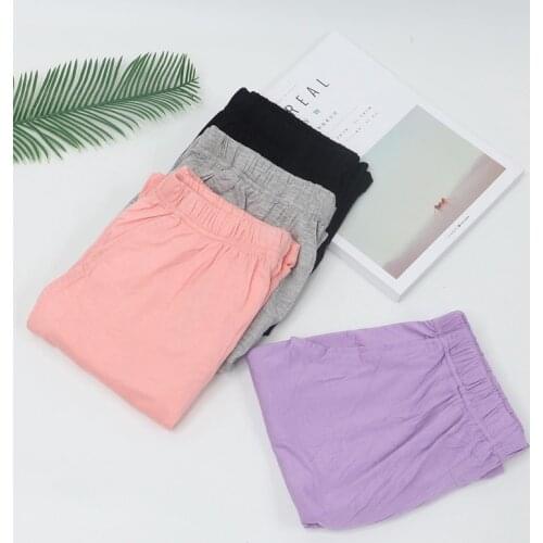 Pajamas ladies summer shorts sports solid color thin section large size home pants loose five-point pants can be worn outside