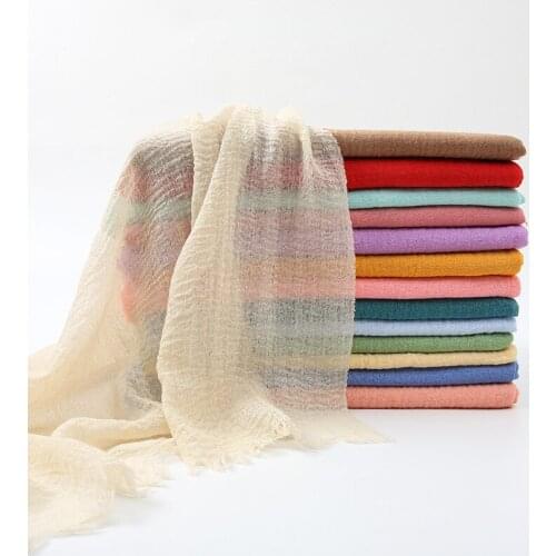 Plain Crinkle Scarf Cotton Shawl Pleated Muslim Large Size Tassel Hijab Turban Hot Selling Women Scarves Solid Color Head Wraps