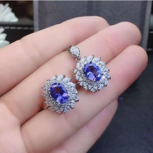 Real Natural Tanzanite jewelry set Natural Real Tanzanite 925 sterling silver 1pc pendant,1pc ring