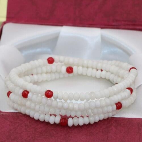 Charms long chain magnetic clasp white jades chalcedony stone 2*4mm faceted abacus 4 rows multilayer bracelets jewelry B2773
