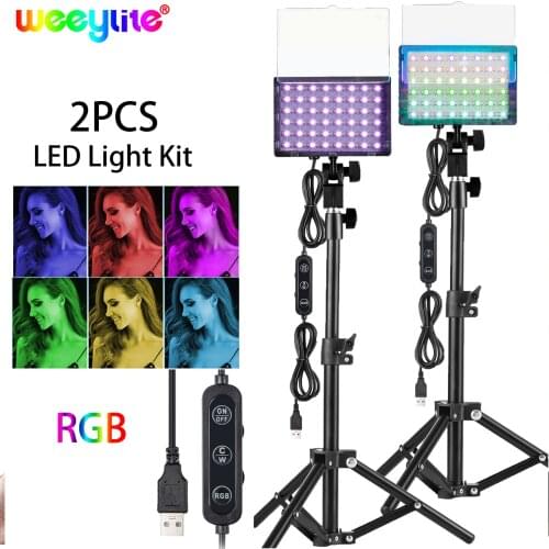 Viltrox 2 Packs Portable RGB Video Light kit LED Panel Video Light Lamp Tabletop Light with Light Stand,Dimmable USB Powered rgb
