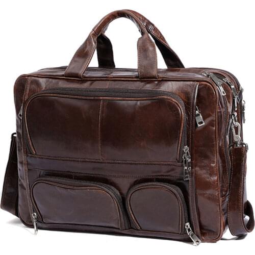 JOYIR Genuine Briefcase Leather Laptop Bag Men Handbags Large Capacity Business Trip Crossbody Shoulder Bags Vintage Man Totes