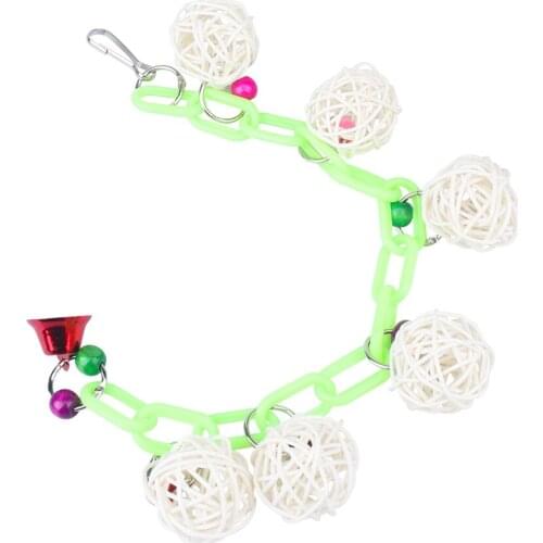 Rattan Balls and Plastic Chain Long Swing Toy with Bell for Bird Parrot