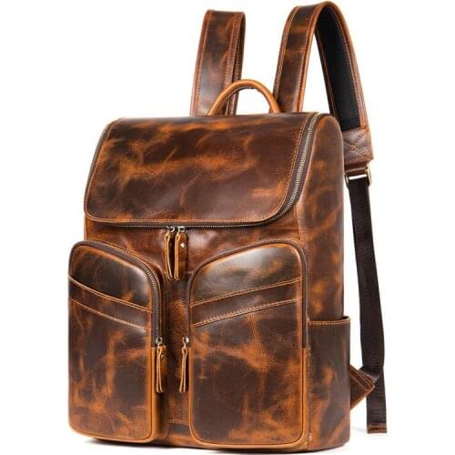 100% Genuine Leather Backpack Men Fashion Large Capacity Travel Bag For Man Cow Leather 15.6 Laptop Backpack Men Notebook Bag