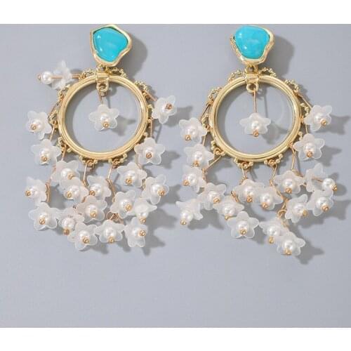 Green Crystal Flower Earrings For Women Fashion Alloy Exaggerated Temperament Long Ear Pendant 2021 New Style Whole Jewelry