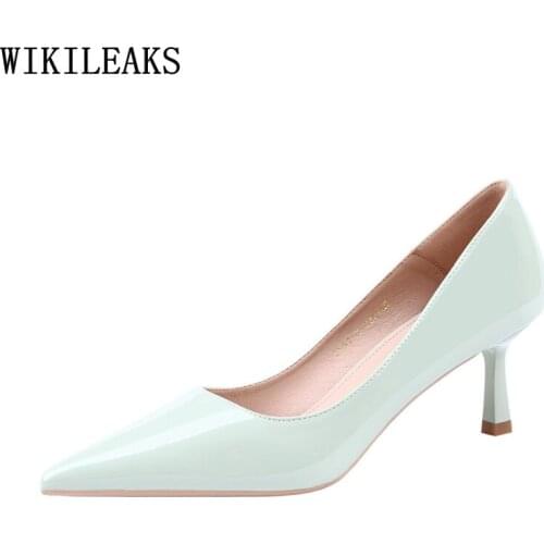 Korean Fashion Patent Leather Shoes for Women 2021 High Heels Pumps Women Shoes Wedding Heels Office Shoes Women Zapatos Mujer