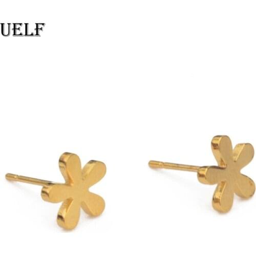 Uelf New Stainless Steel Stud Earrings Women Luxury Wedding Fashion Jewelry Gold Flower Earring