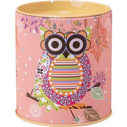 Vintage Owl Piggy Bank Tinplate Piggy Bank Childrens Gifts Home Decoration Kid Gift Round Piggy Bank Money Box Accessories