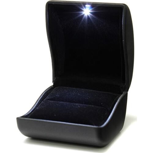 High Quality Black PU Flannel LED Lighted Jewelry Boxes Wedding Engagement Proposal Ring Box Jewelry Case Diaplay Organizer VL