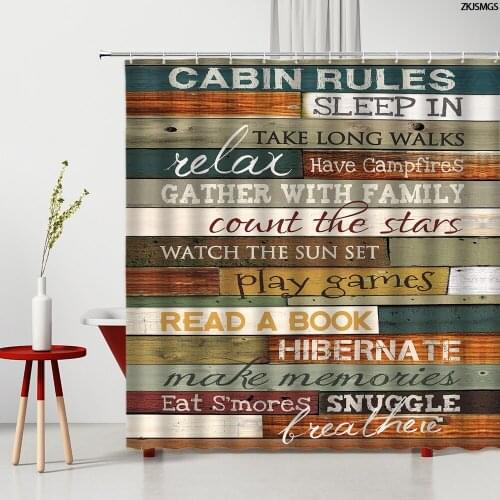 Retro Wood Board Letter Shower Curtain Inspirational Quotes Printed Home Bathroom Decor Polyester Washable Bath Hanging Curtains