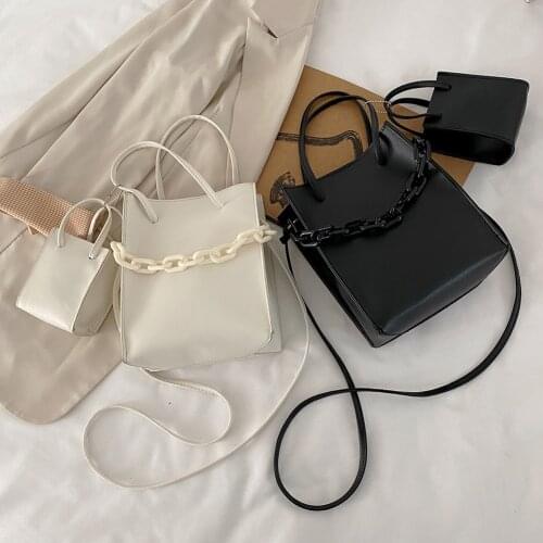 Fashion PU Leather Thick Chain Women Crossbody Handbags Casual Solid Color Composite Bags Shoulder Messenger Bags For Ladies