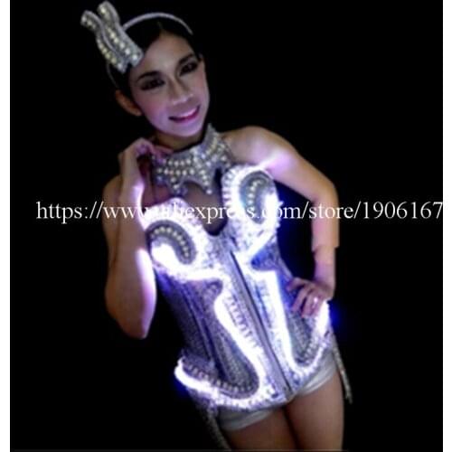New Design Led Luminous Vest Bra Belt Ballroom Women Costume Suit Sexy Lady Dancing Nightclub Party Stage Dress Clothing