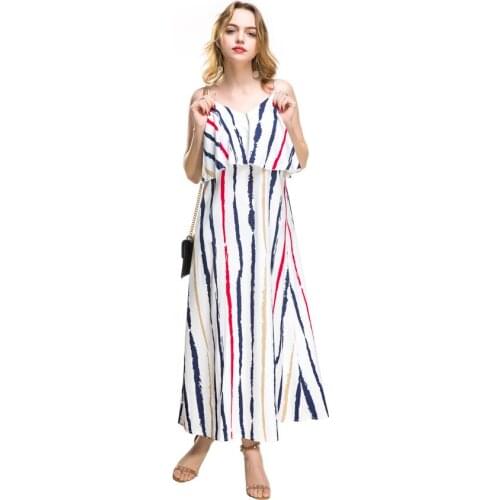 Womens chiffon dress summer 2021 hot womens skirt burst halter with printed stripe laminated flounce skirt