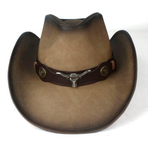 100% Leather Men Women Western Cowboy Hat Wide Brim Hat Outdoor Sombrero Hombre Cowgirl Hat
