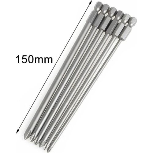 6PCS 1/4" Hex Shank 150mm Long Steel Magnetic Hex Cross Head Screwdriver Drill Bit Screw Driver Bits