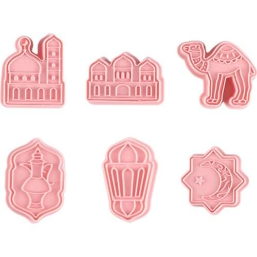 6pcs Eid Mubarak Plastic Baking Mold Kitchen Biscuit Cookie Cutter Ramadan Muslim Decor Pastry Plunger Decorating Tools