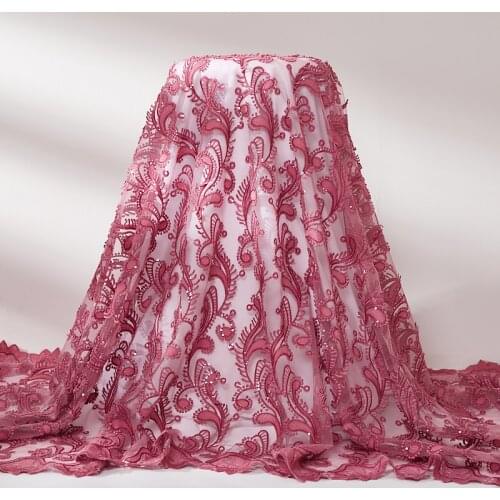 Afrcan Lace Fabric 2021 New Sequins Pink French Tulle Sequin Milk Mesh Sewing Embroidery Fabrics 5 Yards Dresses For Women A2532