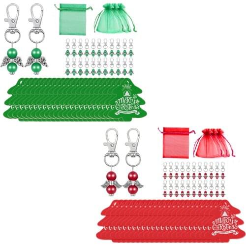 Behogar 24 Pack Merry Christmas Favor Souvenir with Angel Wings Keychain Pendant Tag Organza Pouches for Wedding Guest Gift