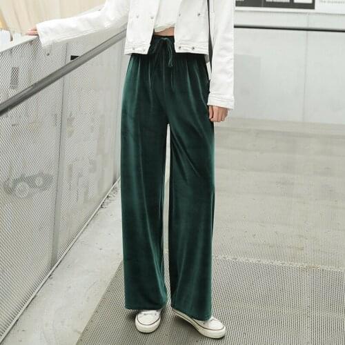 LIBERJOG Women Casual Loose Corduro Long Pants Elastic Waist Solid Wide Leg Female Spring Autumn Vintage Trousers Black Gray Red
