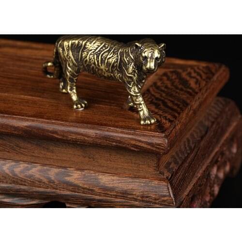 Pure Brass Solid Tiger King Statue Bronze Miniature Figurines Zodiac Animal Crafts Desktop Ornament Home Decorations Accessories