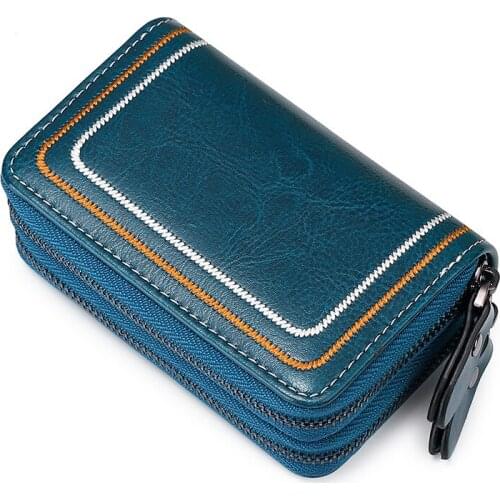 Split Leather Business Card Holder Fashion Womens Wallet Multifuctional Ladies Card Holder Zipper ID Coin Card Key Case Unisex