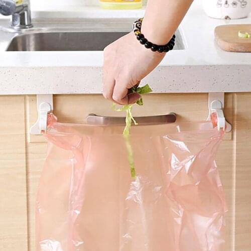 For Kitchen Space Saving Cupboard Back Trash Bag Hook Rack Cabinet Door Garbage Bag Holder Hanging Rubbish Bag Storage Stand