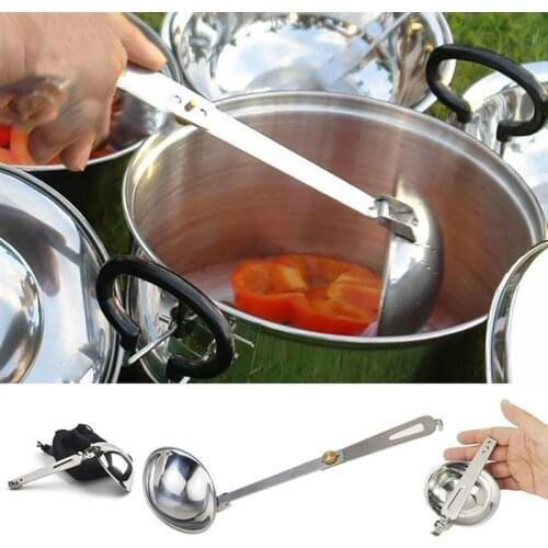 Food Grade Stainless Steel Spoon Cooking Ladle Portable Foldable Stainless Steel Ladle Camping Cooking Spoon For Outdoor BBQ