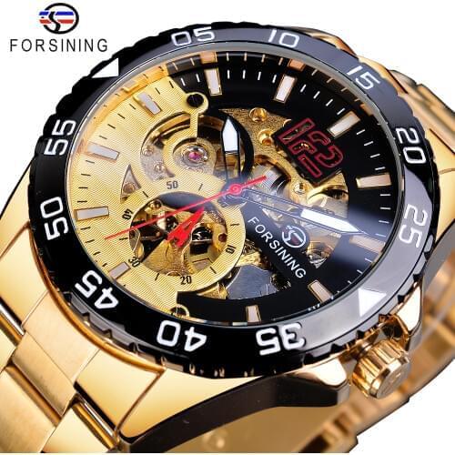 Forsining 2019 Golden Mechanical Mens Wristwatches Fashion Skeleton Automatic Clock Top Brand Luxury Waterproof Erkek Kol Saati