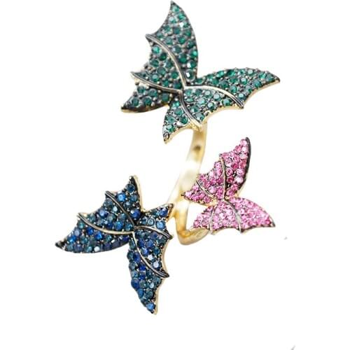 Personality elegant multicolour crystal rhinestone butterfly rings female finger ring opening adjustable exquisite gift