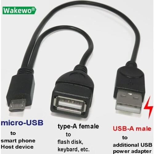 Micro-USB OTG Cable with additional power cable USB-A male USB Power cable for long time operation