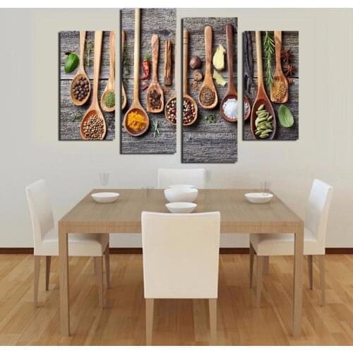 4 Pieces Spoon Grains Spices Canvas Painting kitchen Room Decoration Home Decor Wall Art Posters And Prints HD Food Picture